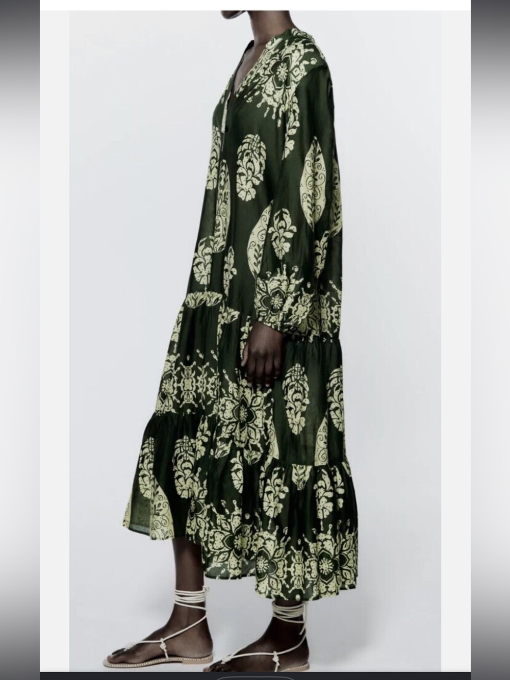 Zara Green Printed Panel Tired Dress - Picture 5 of 15